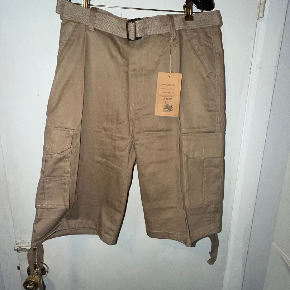 MEMBER’S PROPERTY Khaki Y2K Baggy Long Cargo Shorts-32 {NWT}